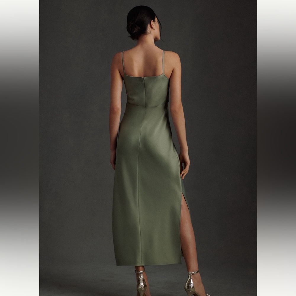BHLDN Cali Satin Cowl-Neck Midi Slip Dress 💚 - Picture 3 of 6